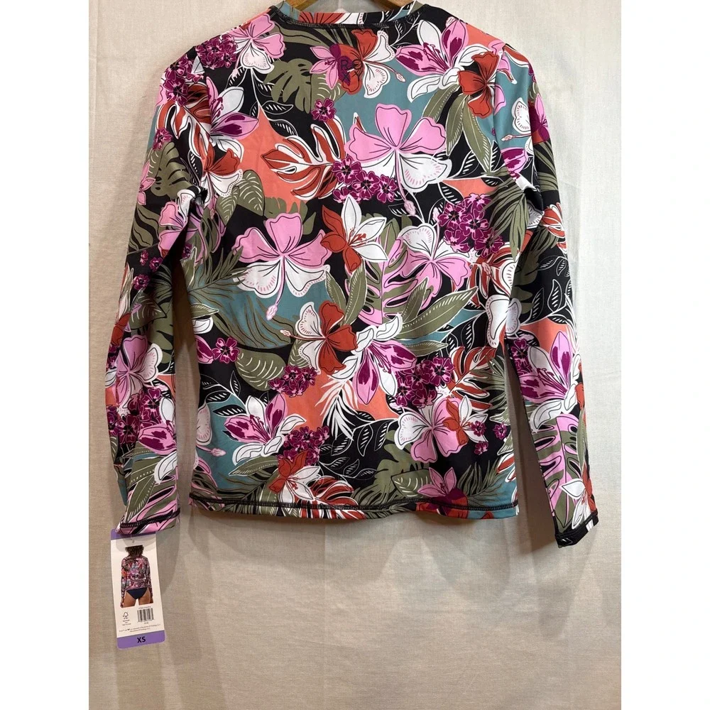 Roxy Womens Long Sleeve Rash Guard Tropical Floral‎ Print UPF 50 Swim Top XS NWT